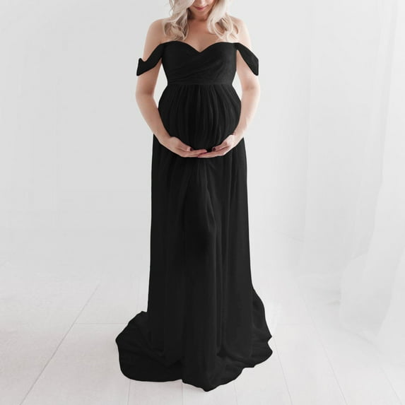 Maternity Dress For Photoshoot Women Pregnants Maternity Photography Props Short Sleeve Solid Dress