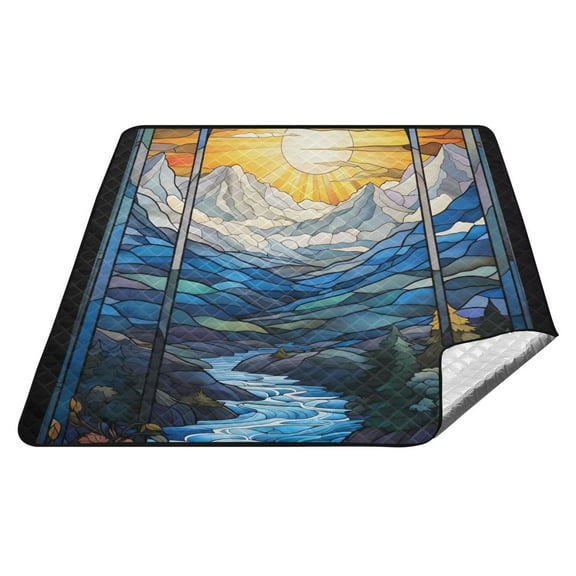 Beach Blanket Waterproof Picnic Blankets Sandproof Large Mat with Drawstring Bag Camping Grass Travel Hiking Park 78"x78" Sunset Mountain Landscape