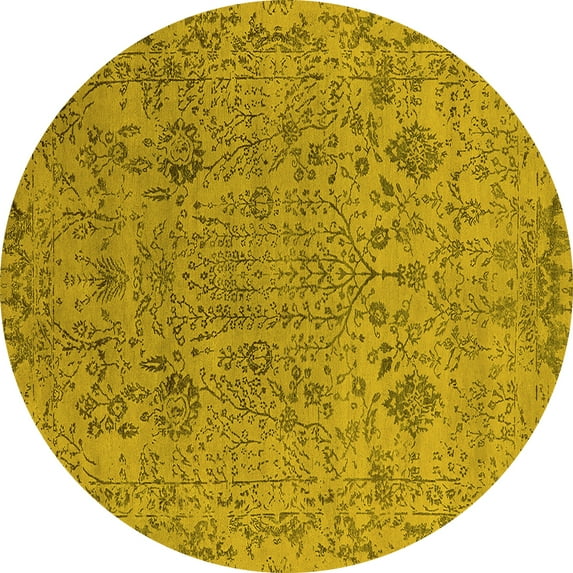 Ahgly Company Indoor Round Oriental Yellow Industrial Area Rugs, 7' Round