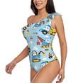 thumbnail image 2 of Easygdp Building Truck Women's One Shoulder Ruffle Monokini Bathing Suits with Removable Chest Pad, Quick Drying - Medium, 2 of 8