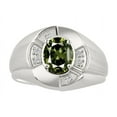 thumbnail image 1 of RYLOS Sterling Silver Ring 8X6MM Oval Gemstone &  Diamond Unisex Rings Green Sapphire September Birthstone Ring Size 10, 1 of 7