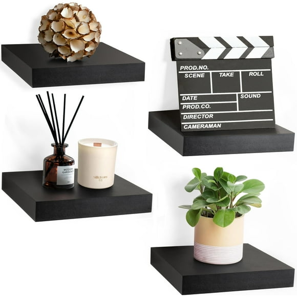 Sorbus Estante Flotante Cuadrado: 4 Estantes Pequeños con Soportes Invisibles para Decorar Sala, Recámara, Baño, Hogar y Cocina. Estante de 23 Cm para Exhibir Fotos y Trofeos.