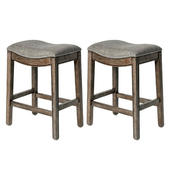 Open Box Maven Lane Adrien Saddle Backless Counter Stool Weathered Grey(2 Pack)