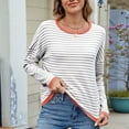 thumbnail image 4 of Women'S Casual Striped Crewneck Sweaters Color Block Long Sleeve Knitted Sweater Tops Gray-Orange XL, 4 of 9