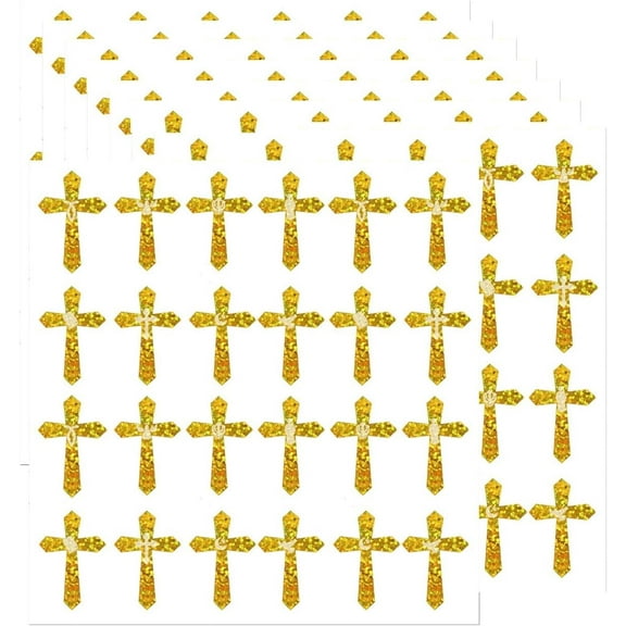 Glitter Cross Stickers for Kids Gold Jesus Christian Decals Religious Cross Stickers for Church Classroom Party Favor Decoration 600Pcs