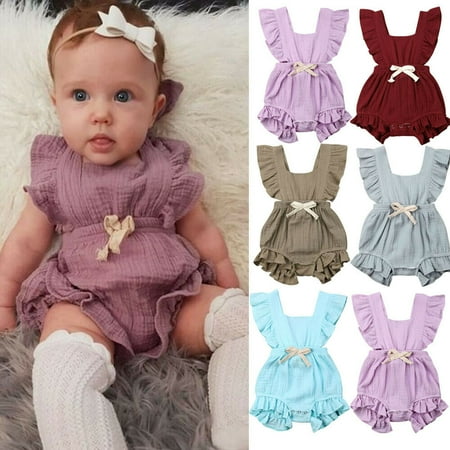 

Cute Newborn Baby Girl Ruffle Solid Tops Romper Playsuit Jumpsuit Outfit Sunsuit