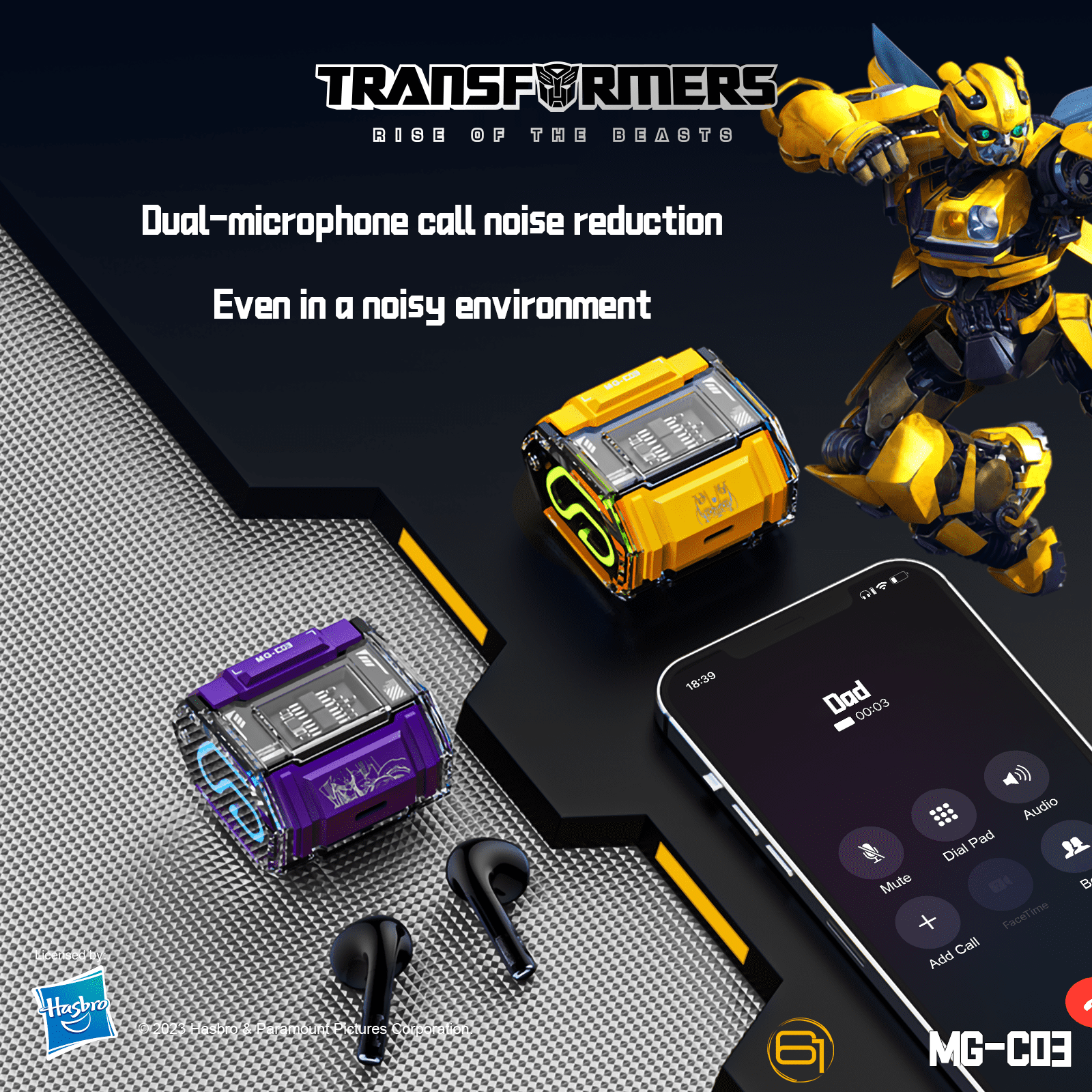 Transformers MG-C03 Bluetooth TWS Wireless Earbuds – HiFi Sound, Low Latency Gaming & Music Dual Mode Headset, Noise Cancelling, Touch Control, Long Battery Life & Charging Case (Purple - Nightbird)