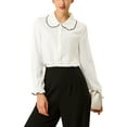 thumbnail image 6 of INSPIRE CHIC Women's Sweet Ruffle Peter Pan Collar Button up Work Shirts M White, 6 of 9