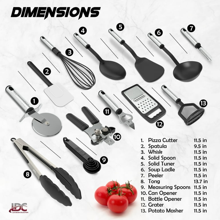Lux Decor Collection 23 Piece Kitchen Utensils Set - Nylon and Stainless  Steel Cooking Utensils Set - Black Utensil Kitchen Starter Set 