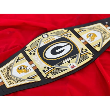 Green Bay Packers Championship Belt Metal Plates Hand-Tooled Leather Strap Adult Size Collectible