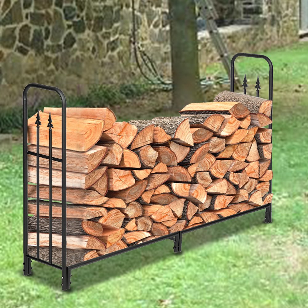 72in Outdoor Firewood Rack, Premium Metal Fireplace Logs Rack for