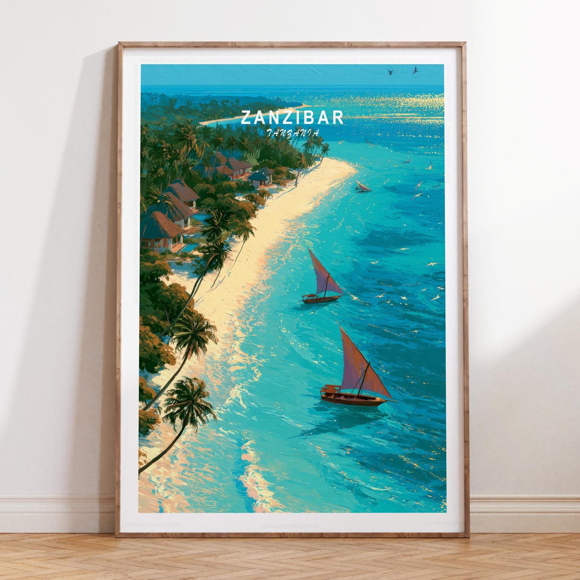 Zanzibar Tanzania Oil Tropical Beach Decorative Wall Art Poster , Poster Print Only