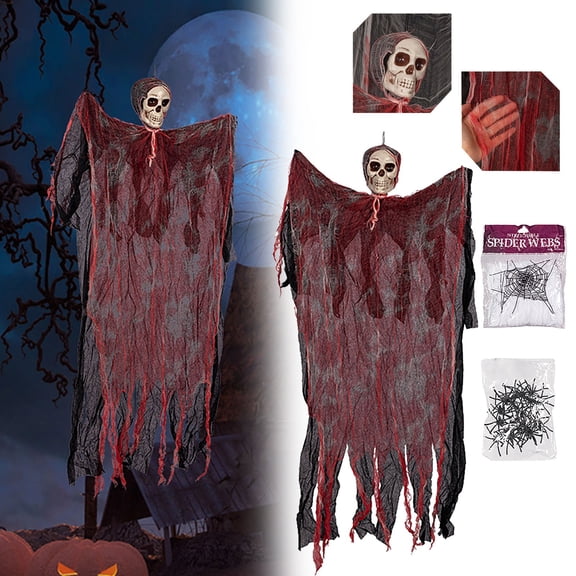 Clearance Event & Party under $5,Halloween Hanging Decor With Tattered Bloody Webbing & Plastic