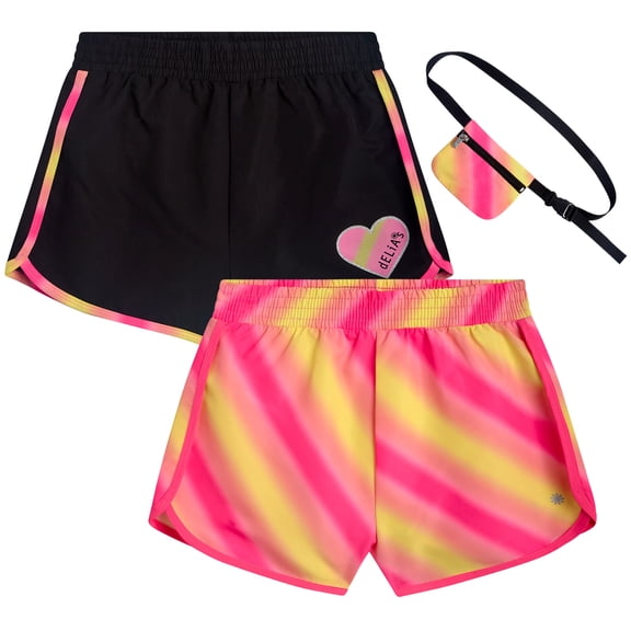 dELiA*s Girls Athletic Shorts Breathable Running Dolphin Shorts with Waist Bag 2 Pack