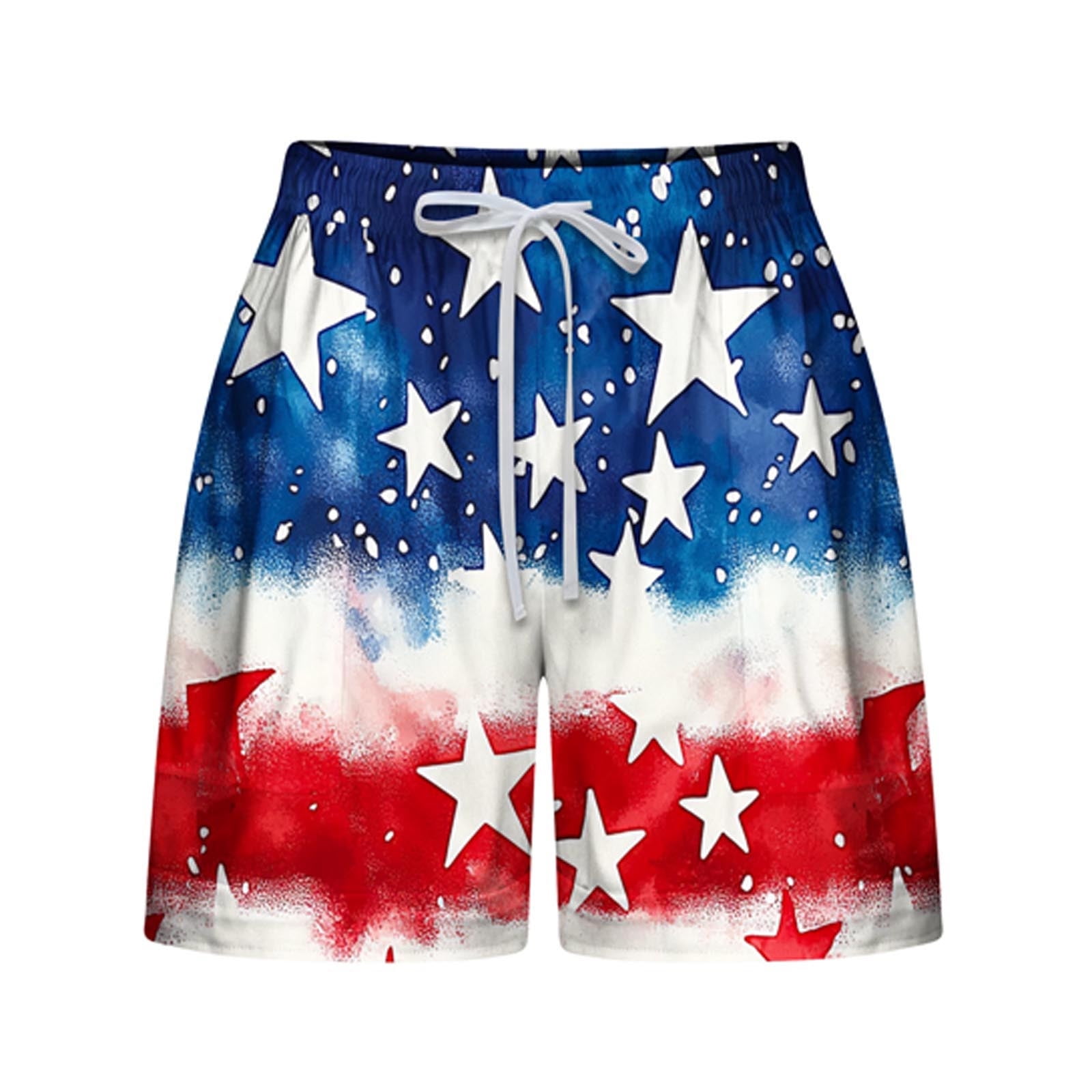 CFLVAEK Red White and Blue Shorts Women July 4th Patriotci Shorts Casual Summer High Waist Drawstring Shorts with Pockets Beach Trendy Shorts L