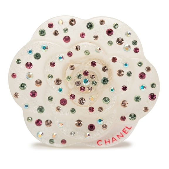 Pre-Owned Chanel Camellia Pin Brooch 04A White Multicolor Plastic Rhinestone Women's CHANEL