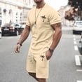 thumbnail image 2 of kamemir Mens 2 Piece Outfits Summer Men's Casual Short Sleeve T Shirts and Shorts Summer Beach Vacation 2 Piece Outfit Lounge Workout Sets(Khaki,L), 2 of 4