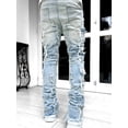 thumbnail image 3 of Men's Ripped Stacked Jeans Slim Fit Patch Distressed Destroyed Straight Leg Denim Pants Streetwear, 3 of 7