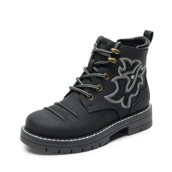 DREAM PAIRS Boys Girls Combat Ankle Boots Cowboy Cowgirl Western Embroidered Side Zipper Booties Toddler/Little Kid/Big Kid