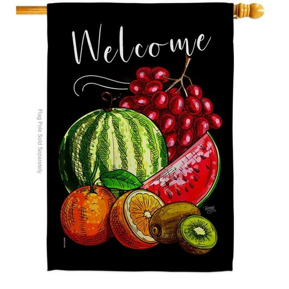 Breeze Decor H117068-BO Welcome Fruity Food Fruit 28 x 40 in. Double-Sided Decorative Vertical House Flags for Decoration Banner Garden Yard Gift