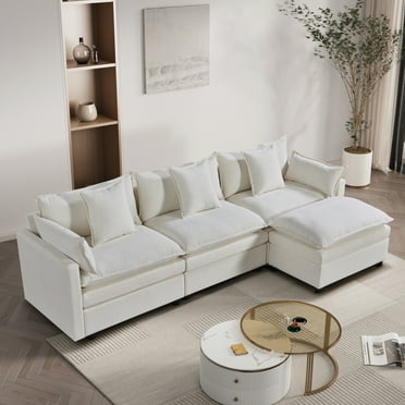 Miekor Furniture 108.66"Modern Chenille L-Shaped Sectional Sofa With Convertible Chaise, Comfy Cloud Couch Deep Sectional Sofa With Ottomans For Living Room 00057