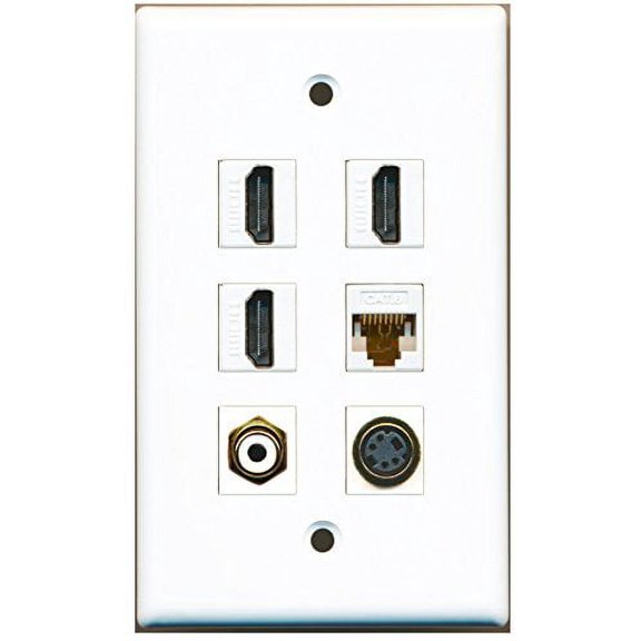 RiteAV - 3 HDMI 1 Port RCA White 1 Port S-Video 1 Port Cat6 Ethernet White Wall Plate