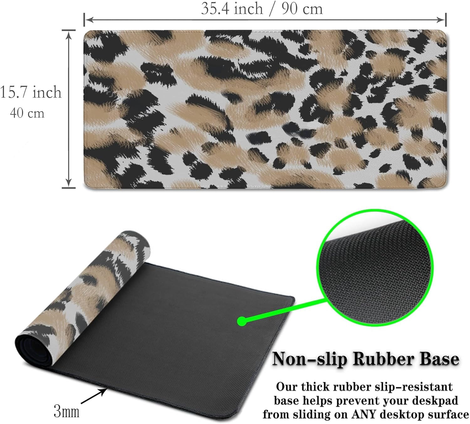 Gaming Mats Keyboard and Mouse Pad Desk Mouse Pad Desk Mat for Men XXL Mouse Pads Extra Large Mouse Pad Non-Slip Rubber Base 35.4 X 15.7 for Game Office, Animal Leopard Print