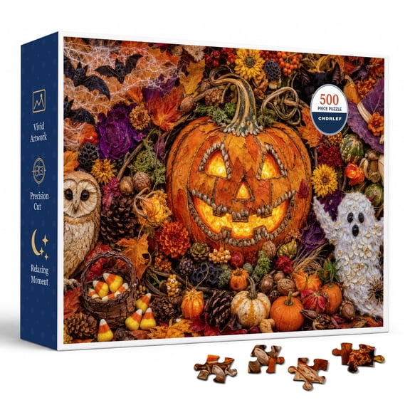 CNDRLEF Halloween Pumpkin Scene 500 Pieces Jigsaw Puzzle for Adults, 20.5 x 15 in
