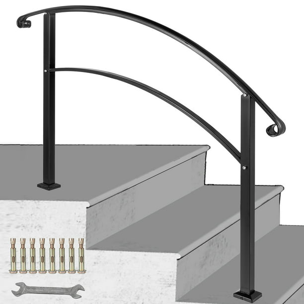 BENTISM 3FT Angle Adjustable Iron Handrail Black Fit 2 or 3 Steps ...