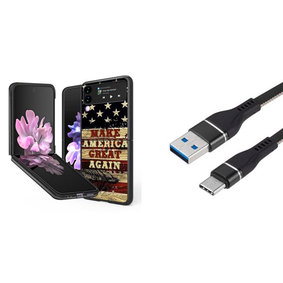 Bemz Premium Bundle for Samsung Galaxy Z Flip 3 5G: Slim Snap-On Protector Case (Make America Great Again), Nylon Braided USB-C to USB-A Cable (3 Feet)