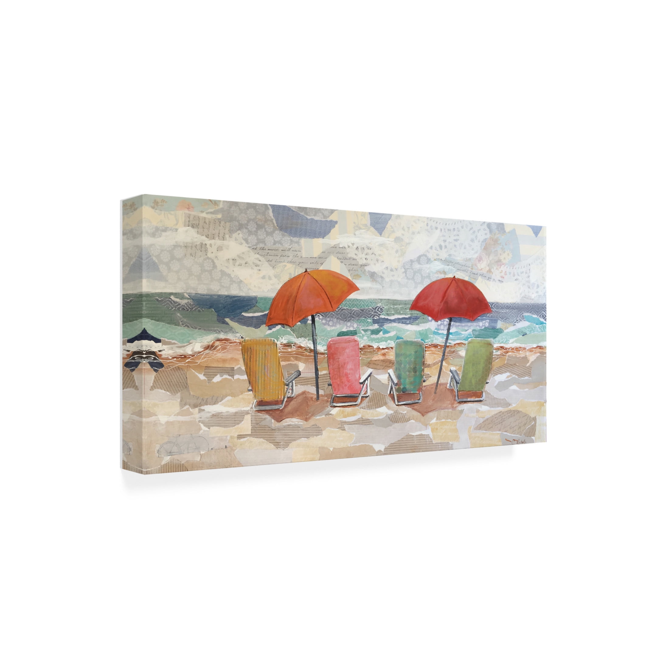 Canvas Wall Art - Christine Rotolo 'Mixed Media Beach Chairs' Wall Art for Living Room, Bedroom, or Office Décor by Trademark Fine Art - 32 x 16 Inches
