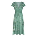 thumbnail image 4 of Summer Saving Wycnly Summer Dresses for Women Beach Vintage Bohemian Empire Waist Swing Long Dresses with Tie 2024 Short Sleeve V-Neck Floral Print Maxi Formal Dress Green XL, 4 of 6