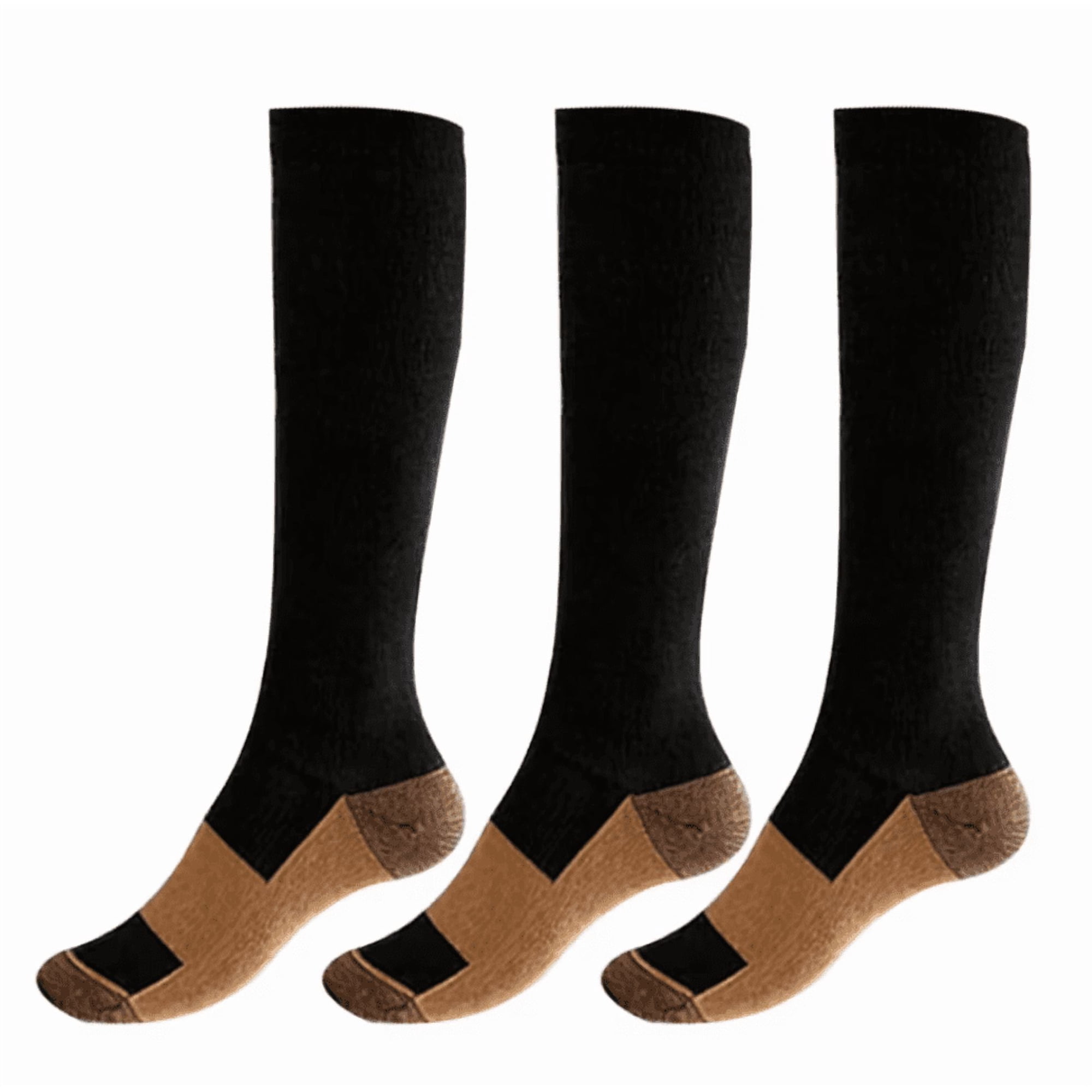3 Pairs Copper Infused Compression Socks for Men Women, 15-20 mmHg Knee High Support Socks for Running Nurse Travel Maternity