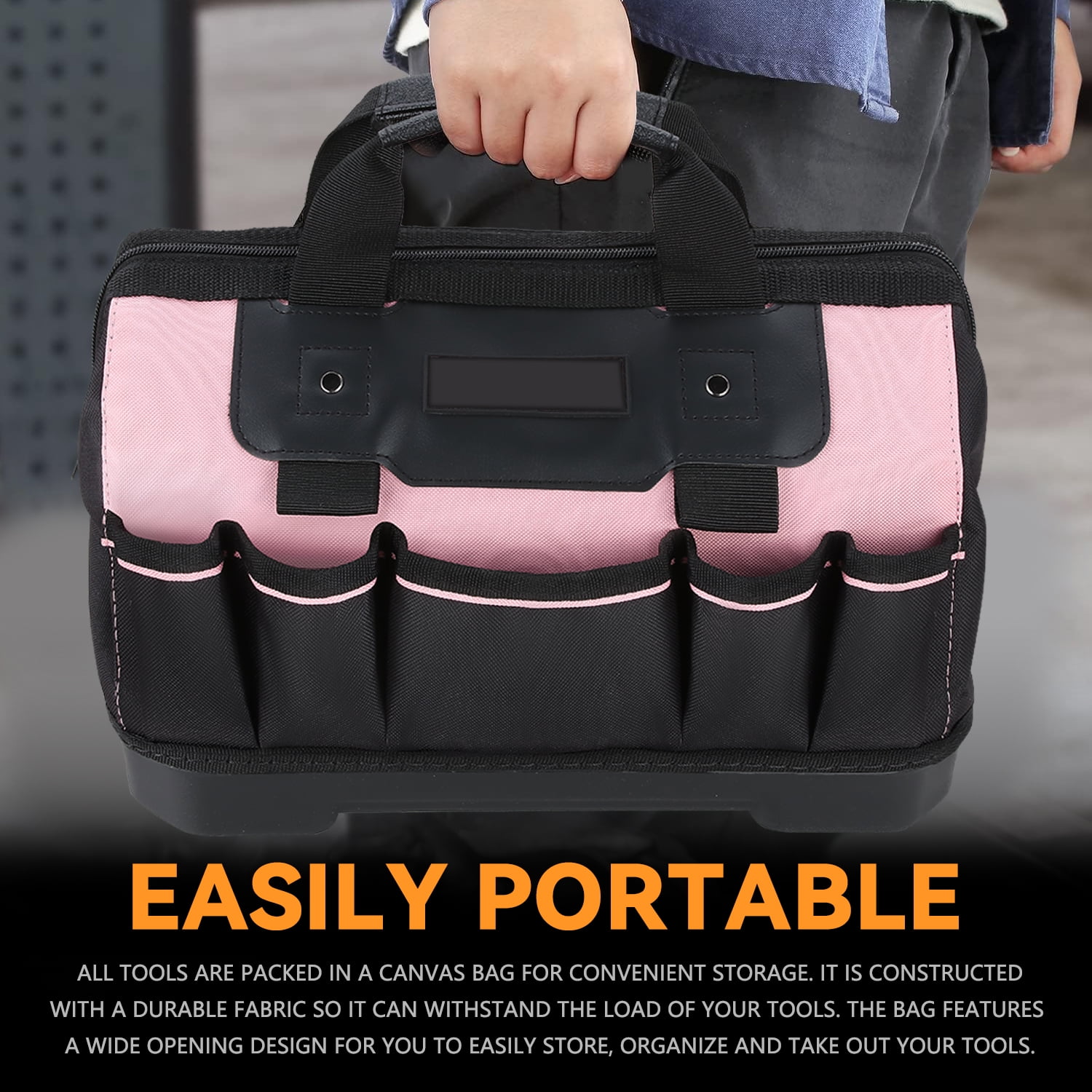 37-Piece Tool Set - Portable Household Hand Tool Kit with Wide Mouth Canvas Storage Bag for DIY Home Repairing, Gift for Women Girls Ladies, Pink