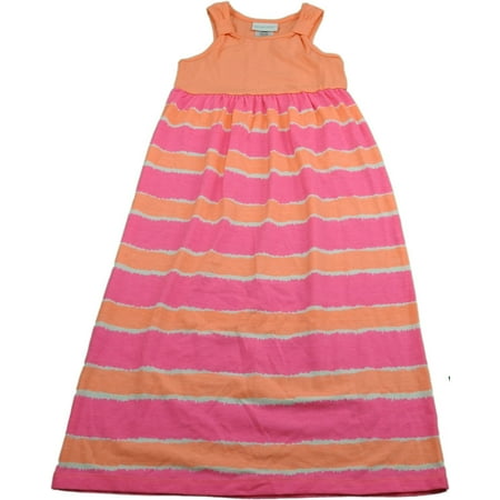Lavender By Us Angels Girls Size 6/6X Sleeveless Striped Maxi Long Dress, Peach (Neon Pink & Neon Coral)