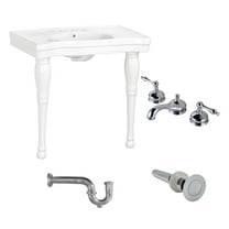 Console Sink White Porcelain with Hardwood Leg, 8" Faucet and P Trap