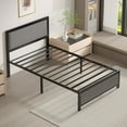 thumbnail image 4 of VECELO Twin Size Bed Frame Metal Platform Bed with Upholstered Headboard, No Box Spring Needed, Gray, 4 of 11