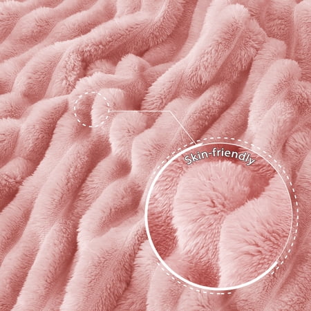 Exclusivo Mezcla Fleece Throw Blanket for Couch, Super Soft 3D Striped Jacquard Blanket, Lightweight Fuzzy Cozy Blankets, Pink, 50"x60"