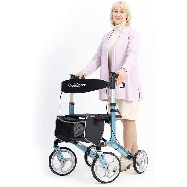 OasisSpace Lightweight Rollator Walker with 10'' Wheels and Seat