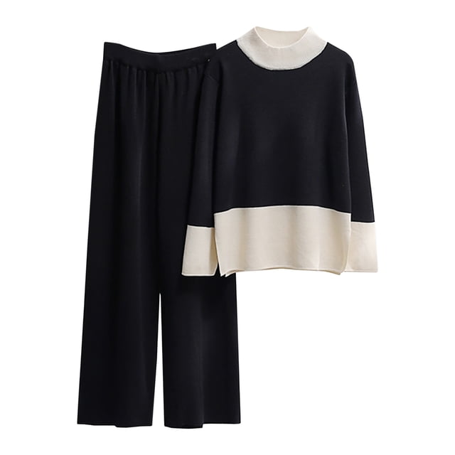 Yuyuzo Ensembles 2 Pcs pour Femmes en Tricot Côtelé Chandails à Col Roulé à Manches Longues avec Pantalon à Jambe Droite