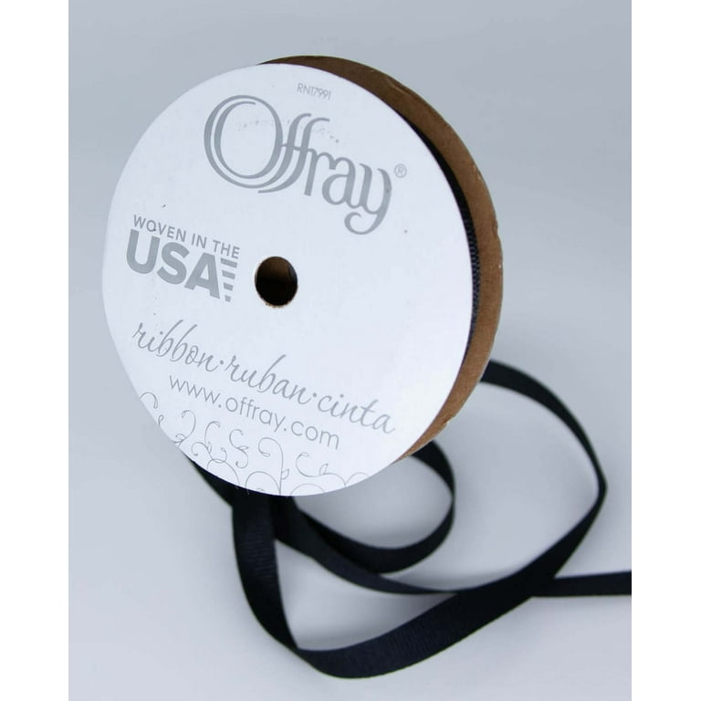 Offray Ribbon, Black 3/8 inch Grosgrain Polyester Ribbon, 18 Feet