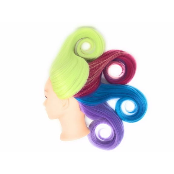 Ustar Cosmetology Mannequin Head with Yaki Synthetic Hair #Green/Pink/Blue/Purple Four tone color 26"+Table Clamp