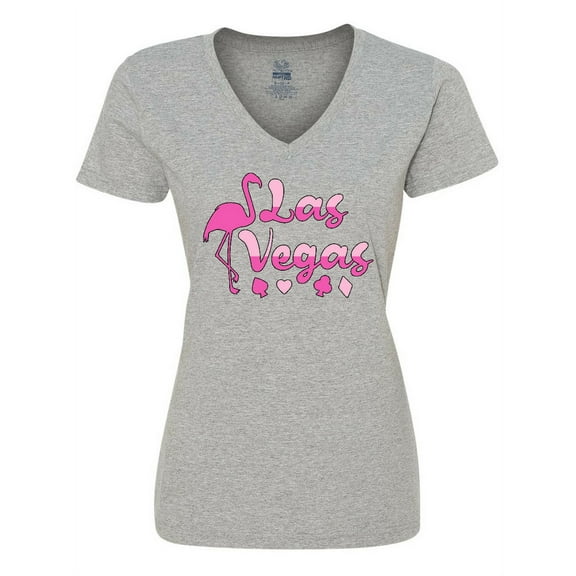 Inktastic Las Vegas- Flamingo Silhouette in Pink Women's V-Neck T-Shirt