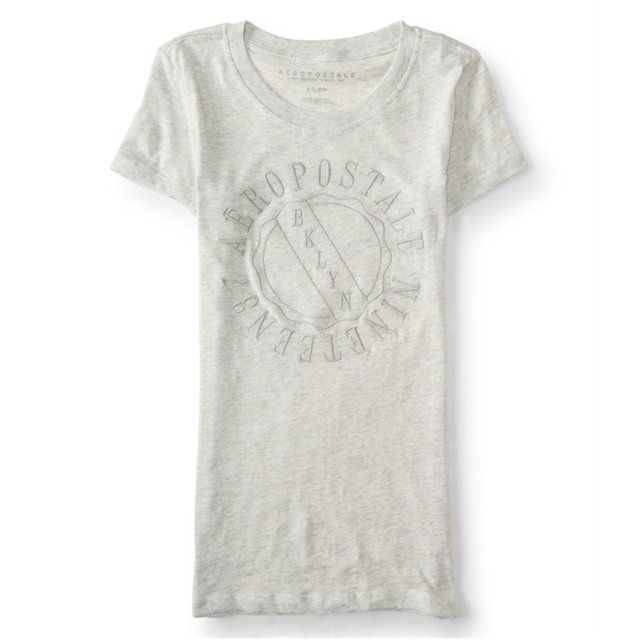 Aeropostale Bklyn Nineteen 87 Camiseta adornada para mujer, gris, pequeña Aeropostale Camiseta adornada