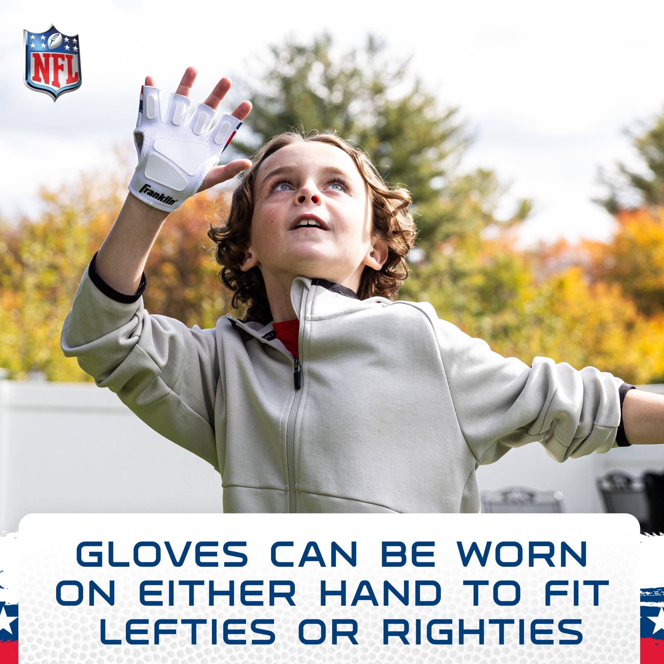 Franklin Sports NFL Kids Football + Receiver Glove Set - NFL Sticky Fingers Easy Catch Junior Ball+ Gloves - Foam Football with Self-Stick Cover