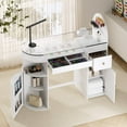 thumbnail image 2 of Advwin Manicure Table with Tempered Glass Top, Storage Drawers & Cabinet, Professional Acetone Resistant Nail Tech Desk for Beauty Salon or Home, White, 2 of 9