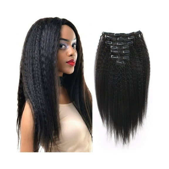 100% Remy Human Hair Kinky Straight Clip in Hair Extensions 12 Inches 120g Full Head Double Wefts 7 Pcs Natural Black for Black Women