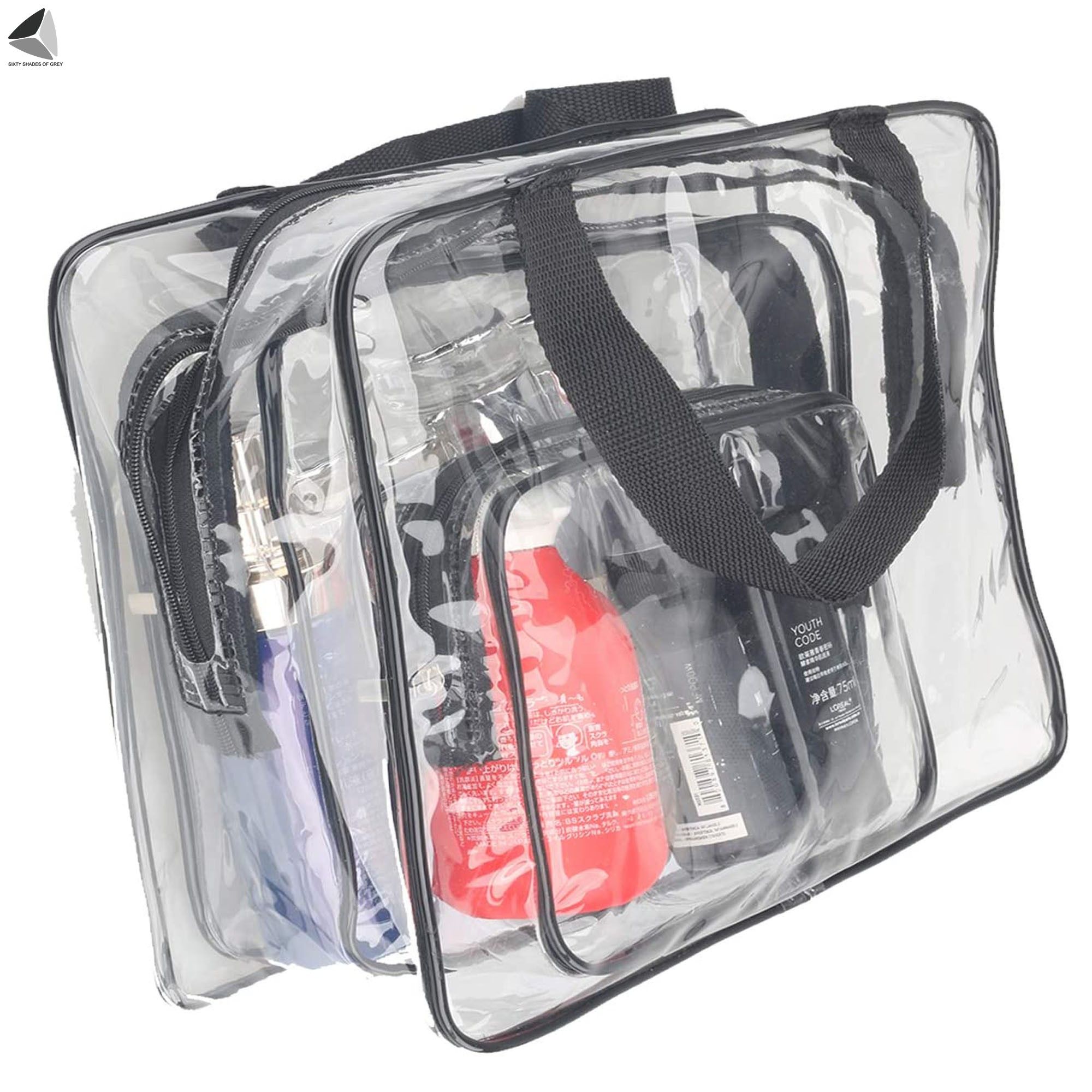 PULLIMORE 2 Packs Clear Makeup Bags PVC Cosmetic Organizer Pouch Portable Travel Toiletry Bag Plastic Airport Airline Handbags
