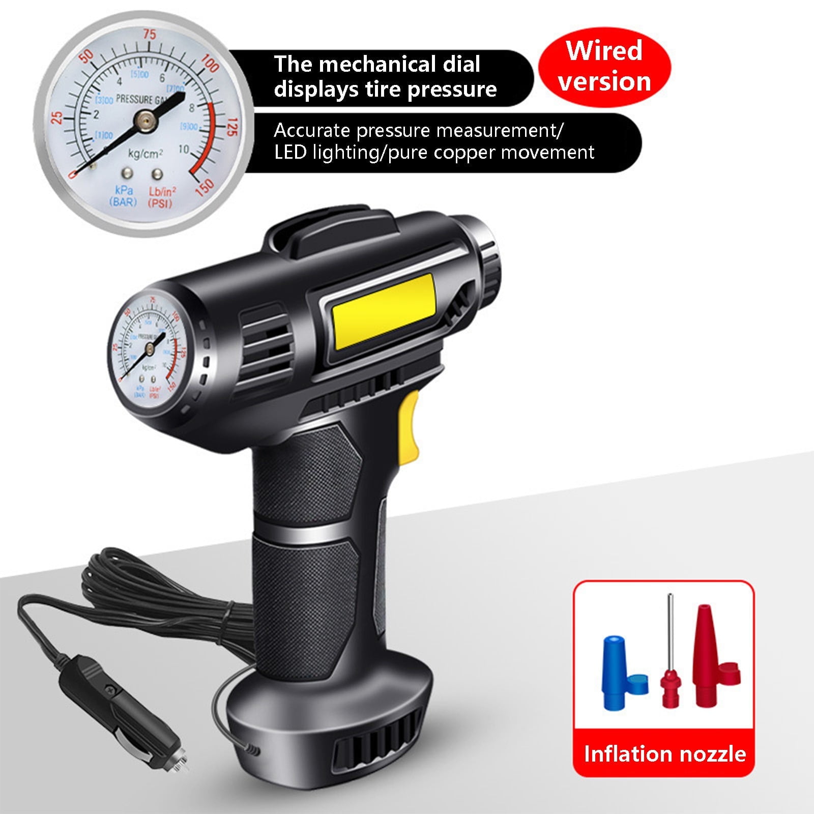 150PSI Tire Inflator, Portable 12V Air Compressor, Auto Tire Pump with Digital Pressure Gauge and Emergency LED Light, Car Tire Maintenance Tool