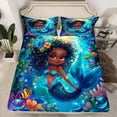 thumbnail image 2 of Manfei Black Girl Mermaid Bed Sheets,Ocean Animal King Sheets,Sealife Goldfish Sheet Set For Kids,Luxury Bedroom Decor,4pcs, 2 of 7